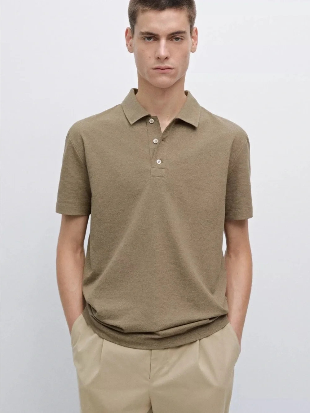 Massimo Dutti Beige Cotton Polo Shirt Casual Fit Size M - Picture 1 of 8